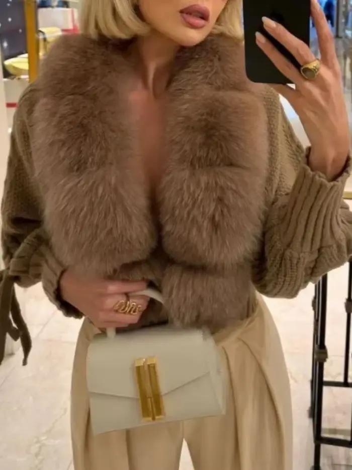 2024 hiver nouvelle mode tricot Cardigan patte manteau femmes décontracté réel manteau de fourrure d