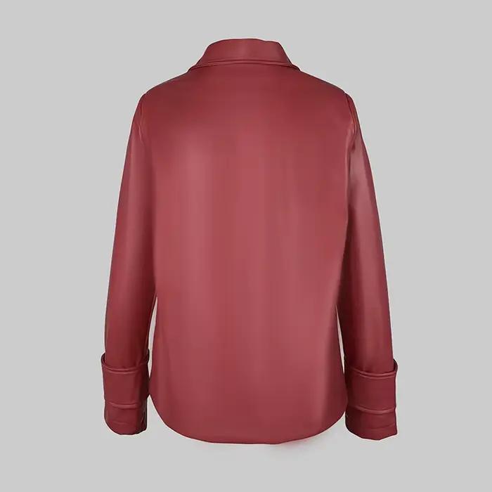 Modigirl automne hiver rouge Faux cuir vestes femmes 2024 nouveaux vêtements d'extérieur manches lon