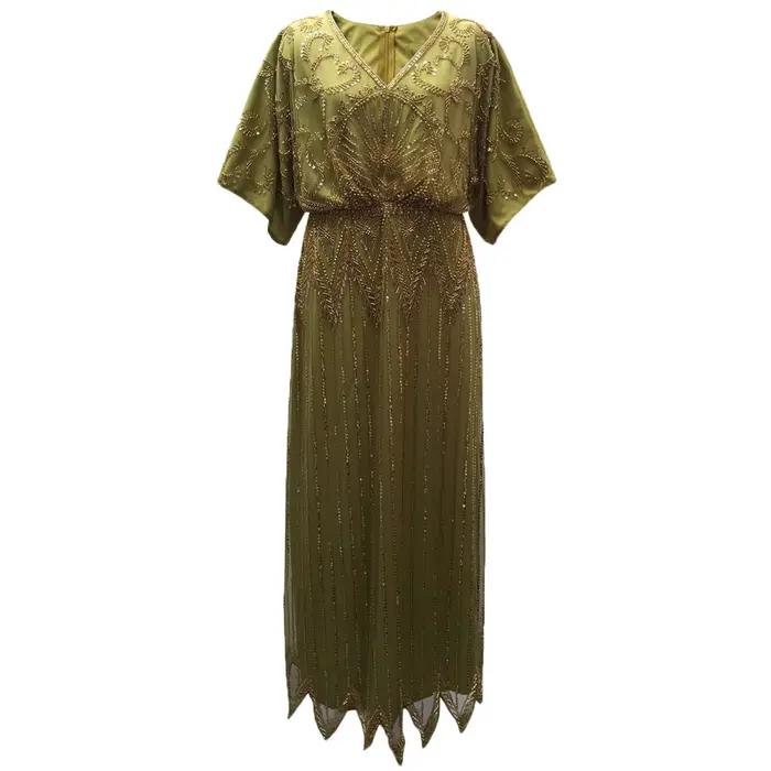 Robe de soirée longue à paillettes pour femmes, élégante, col en V, manches courtes, ligne A, taille