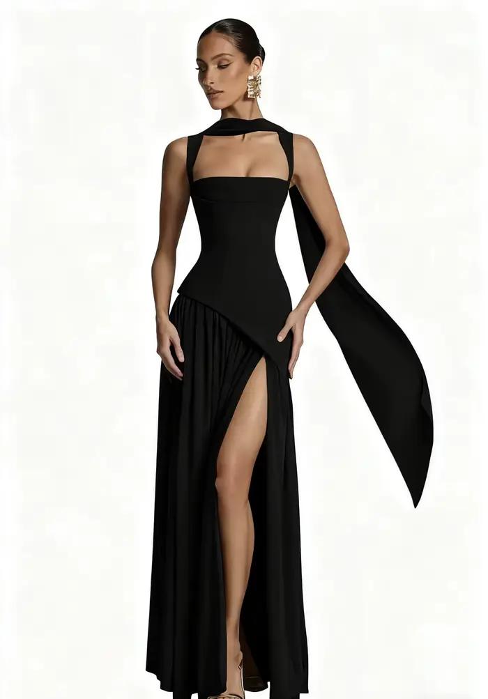 Robe longue corset pour femme avec fente et ruban, pour invitée de mariage, soirée, anniversaire, ba