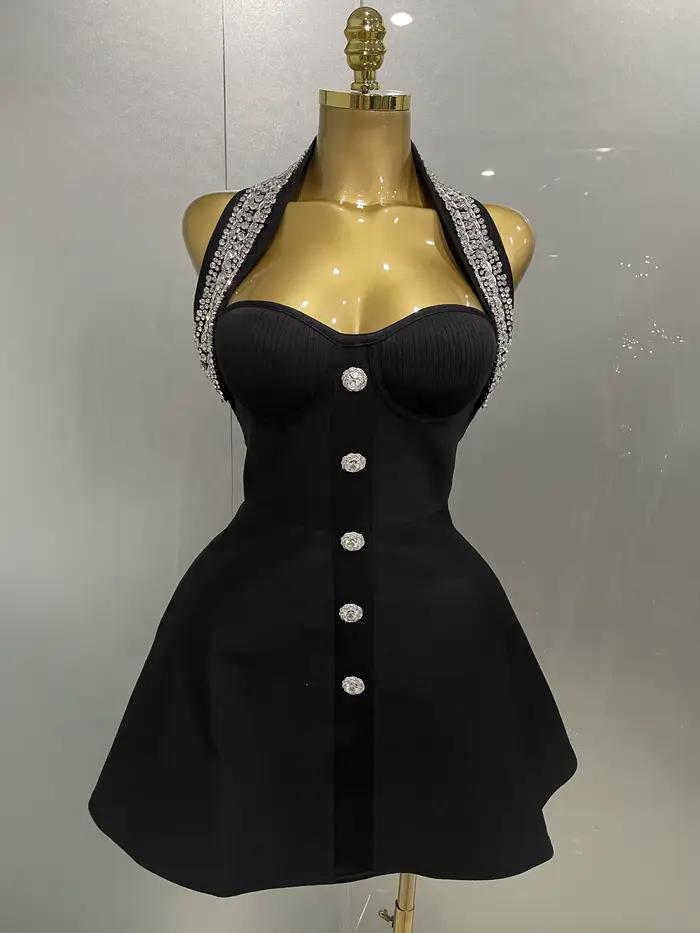 Kendning Crystal Drum Con Bandage Robe Longue Femme, Gants, Noir, Sexy Off the Initiated, Indépendan