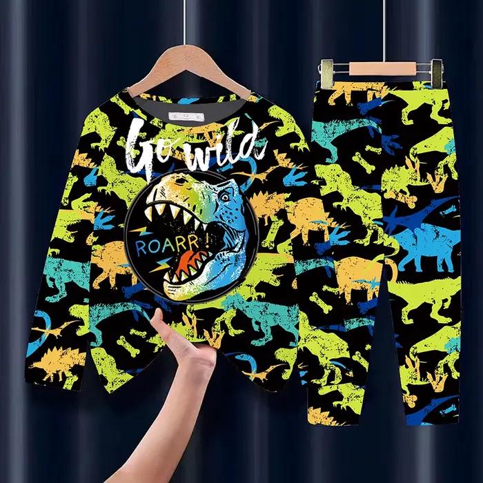 Pyjama imprimé dinosaure à manches longues pour garçons, ensemble de pantalons décontractés pour béb