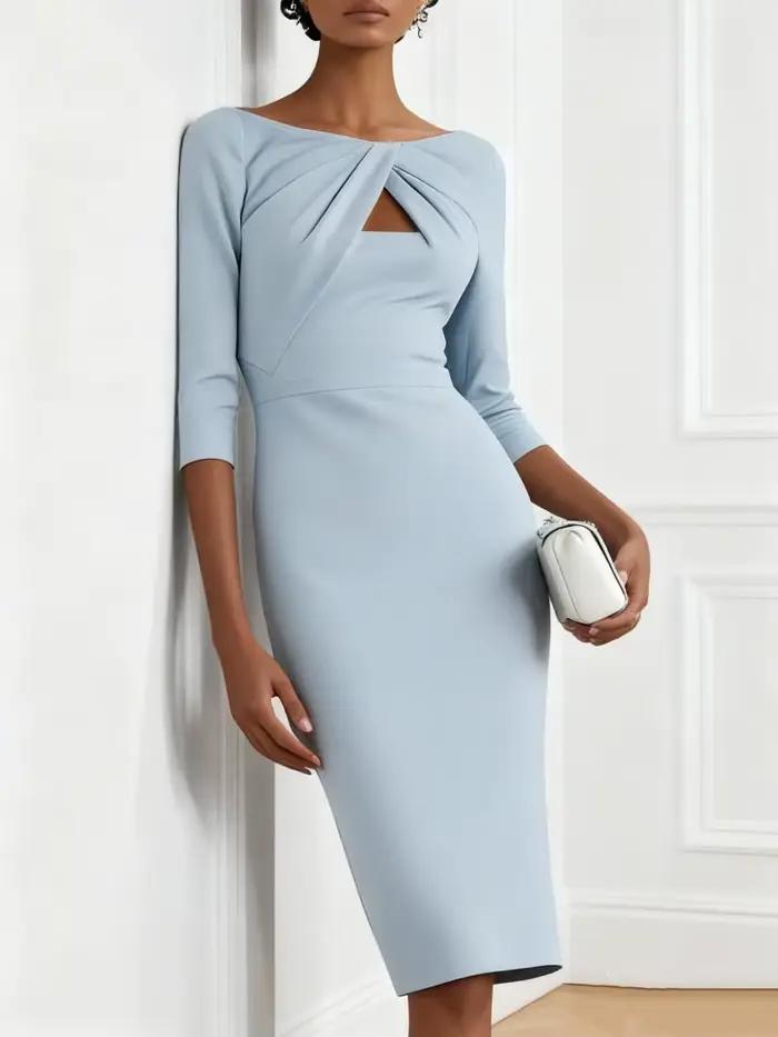 Robe midi moulante élégante à détail torsadé sur le devant et découpe en clé de serrage - Tenue de c