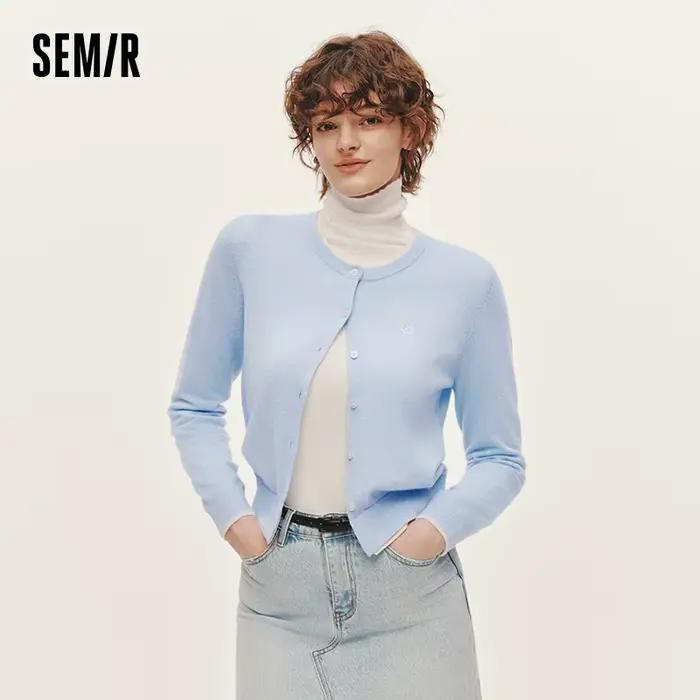 Semir tricoté pull coupe ajustée brodé pull femmes 2025 hiver Style court col rond haut superposé