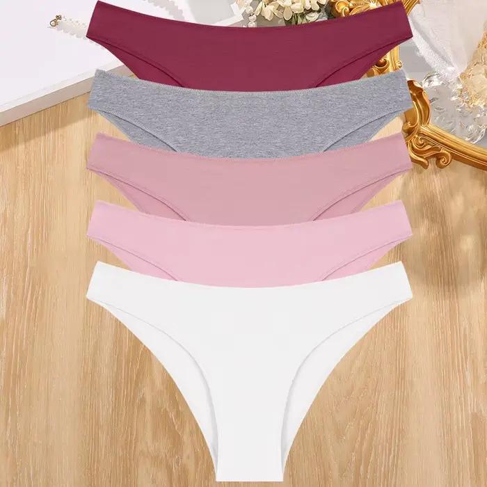 Lot de 5 culottes en coton pour femmes, sous-vêtements féminins sexy, lingerie lisse et confortable,