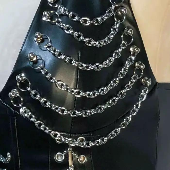 Débardeurs Gothiques Y2K Cybergoth pour Femmes, Vêtements Emo, Tops Corset Gothiques avec Chaîne, So