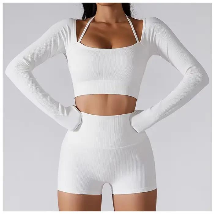 Ensemble de Yoga pour femmes, vêtements de gymnastique, survêtement, manches longues, haut court, so