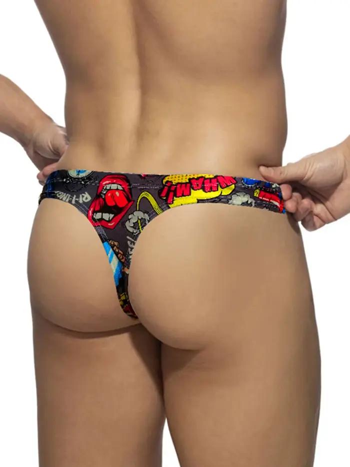 Hommes Pop Art dessin animé imprimé taille basse Sexy Bikini string maillots de bain plage slip de b