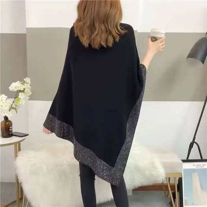 Nouvelle collection Printemps 2026 : Cape pull poncho en tricot de laine de luxe ornée de diamants,