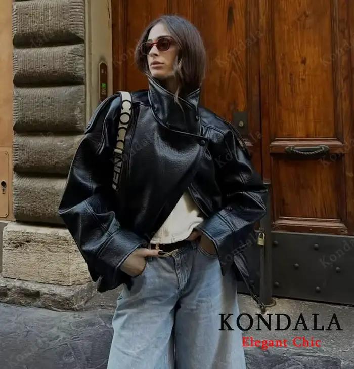 Femmes 2025 automne hiver en cuir col montant veste Faux PU fermeture éclair pilote veste manteau dé