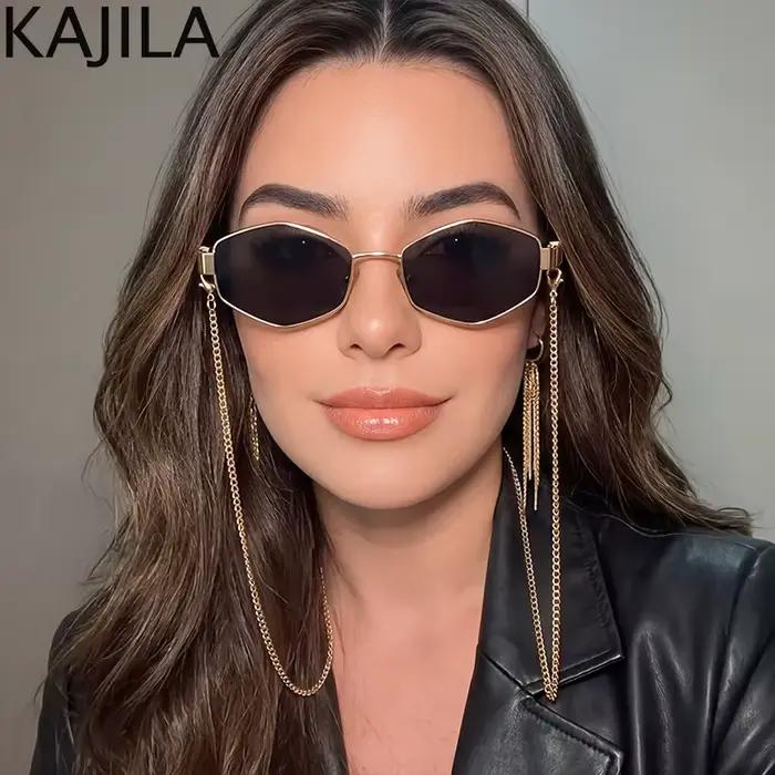 Lunettes De soleil hexagonales à petite monture pour femmes, Sexy, avec chaîne, marque De luxe De st