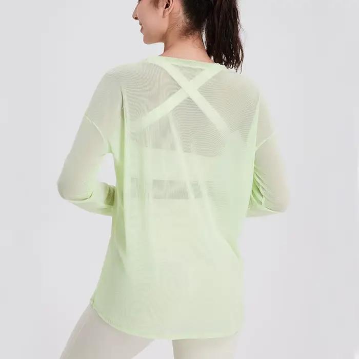 Chemise de yoga à manches longues pour femmes, chemisier de course en plein air, haut de gym respira