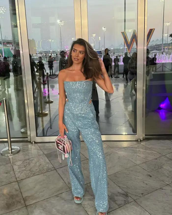 Ensemble en Denim à paillettes pour femmes, tunique sans bretelles, haut court à la taille et pantal