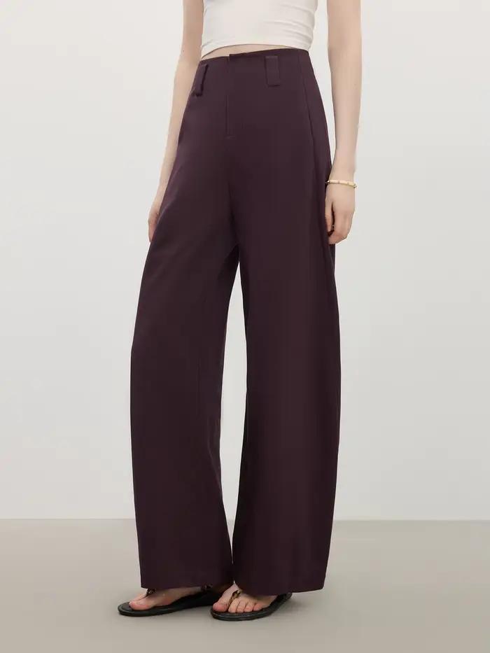FSLE pantalon large décontracté pour femmes 2025 été nouveauté Design violet foncé Chic pantalon 25F
