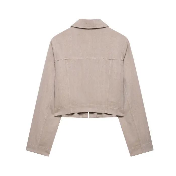 Ensemble pantalon décontracté pour femmes, fermeture éclair à revers, haut court, pantalon droit, co
