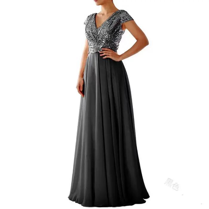 Robe longue à paillettes pour femmes, col rond, haut de rue, danse, mariage, Rhde promo, soirée, dem