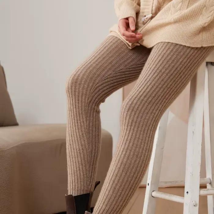 FJG-Pantalon long en cachemire élastique pour femme, legging en tricot pour femme, taille haute, 100