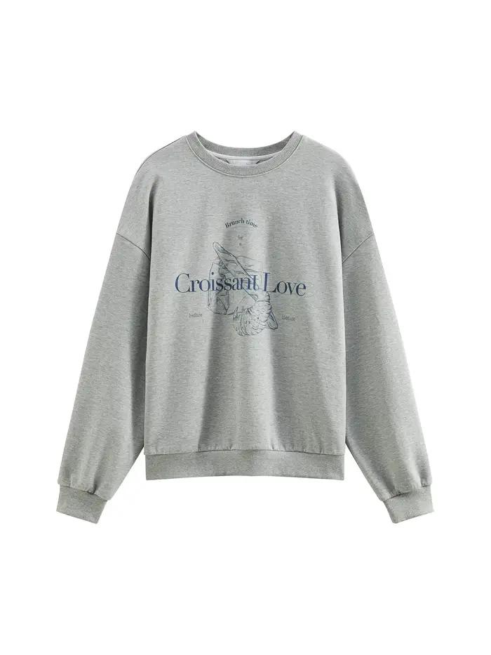 FSLE-Sweat-shirt à col rond sans capuche pour femme, haut décontracté tout match, tenues chics, gris