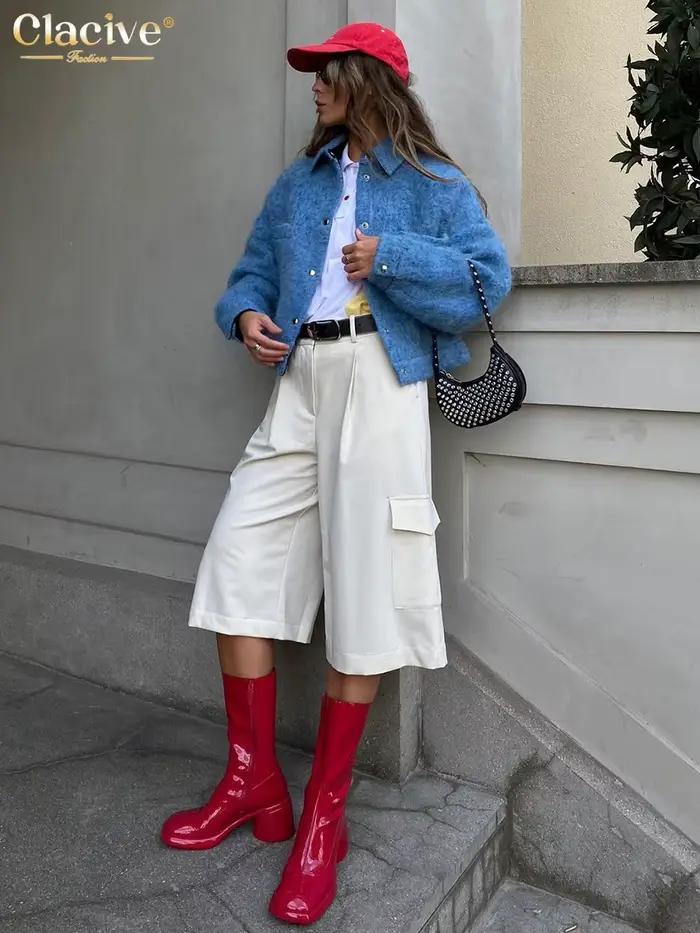 ClacMarkets-Veste à revers à manches longues pour femmes, haut de poche classique élégant, vêtements