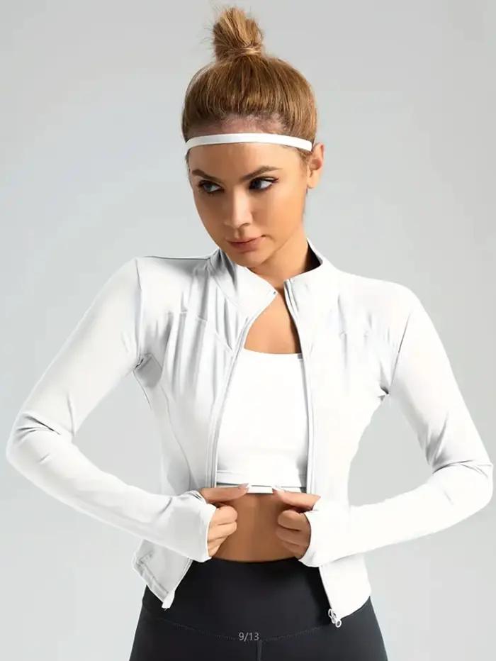 Vêtements de yoga pour femmes, manteau de sport d'automne et d'hiver, col montant, haut à manches lo