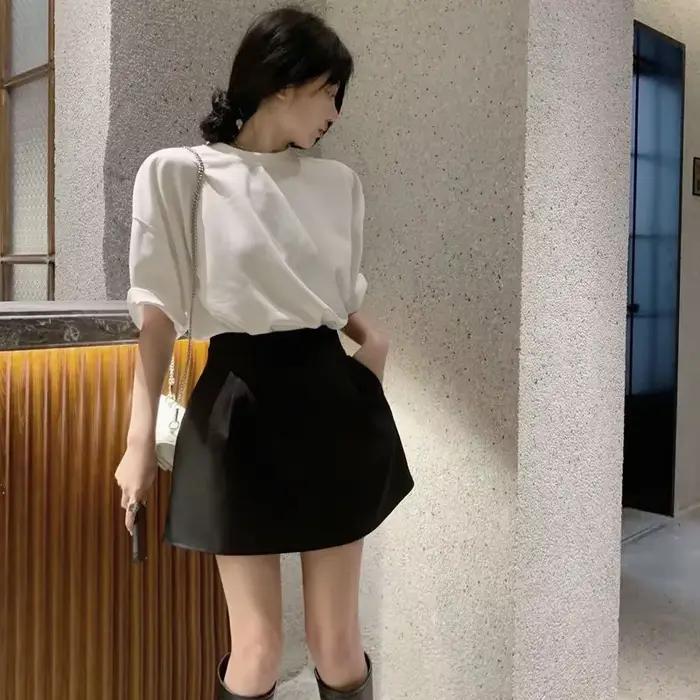 Lucyever-Jupe Courte Bouffante Noire et Blanche pour Femme, Vêtement Assressentiavec Tout, Poche Y2K