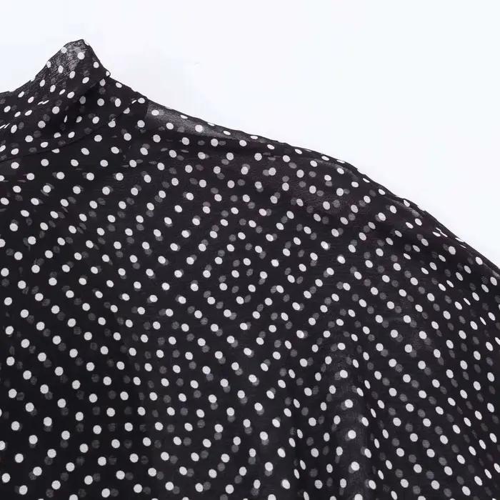 Ensemble deux pièces Streetwear pour femmes, chemisier à pois avec nœud papillon, jupe longue, chemi