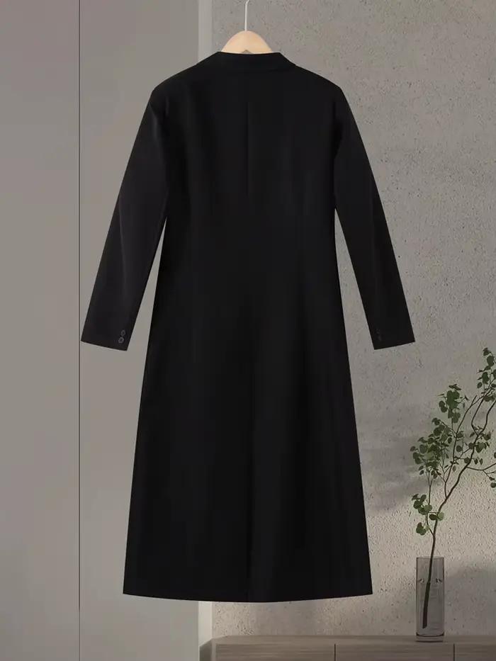 Blazer long noir pour femme, style bureau, manches longues, col rabattu, tunique, simple boutonnage,