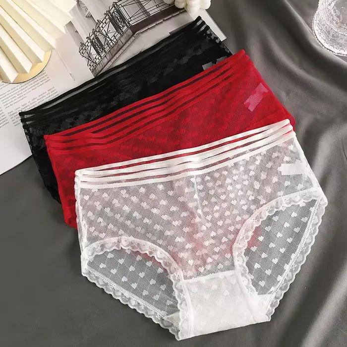 Lot de 3 Culottes Transparentes pour Femme – Lingerie Sexy en Dentelle et Résille Respirante – Sous-
