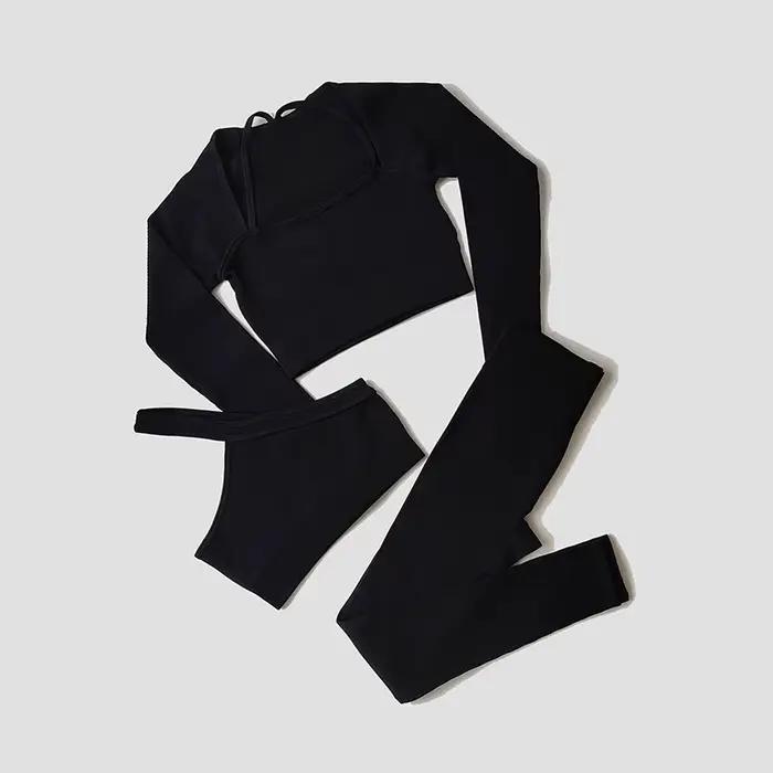 Ensemble de Yoga pour femmes, vêtements de gymnastique, survêtement, manches longues, haut court, so