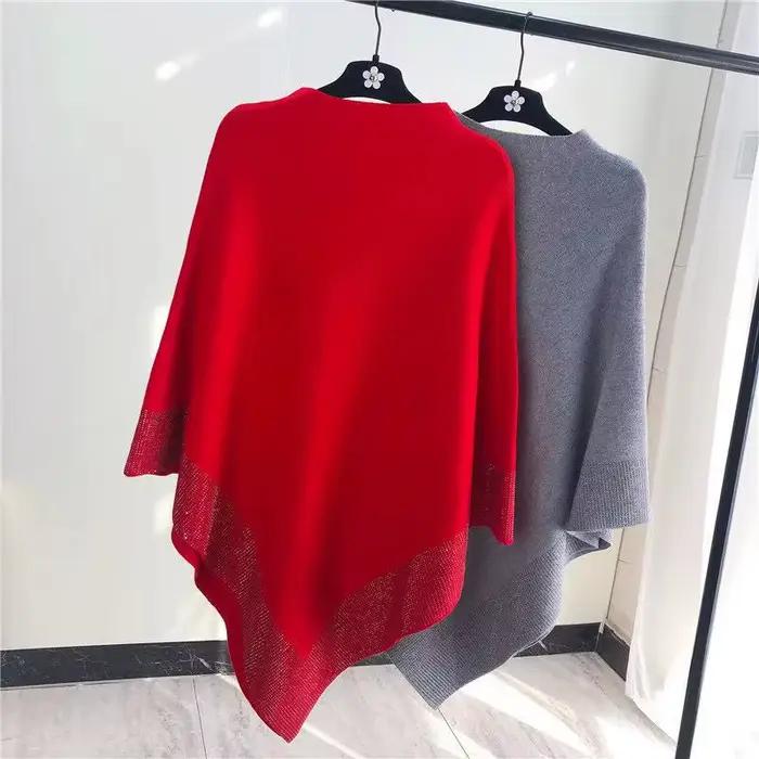 Nouvelle collection Printemps 2026 : Cape pull poncho en tricot de laine de luxe ornée de diamants,