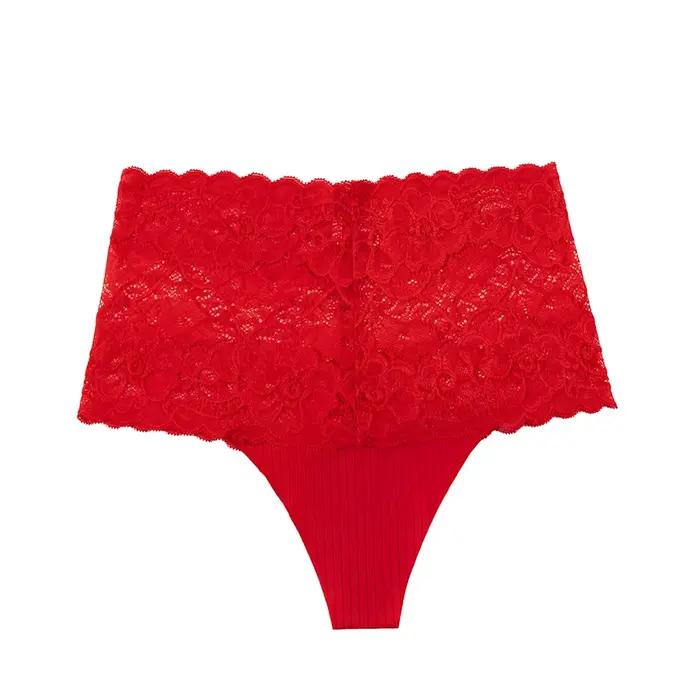 Giczi String transparent en dentelle florale pour femme, sexy, ajouré, à rayures unies, respirant, l