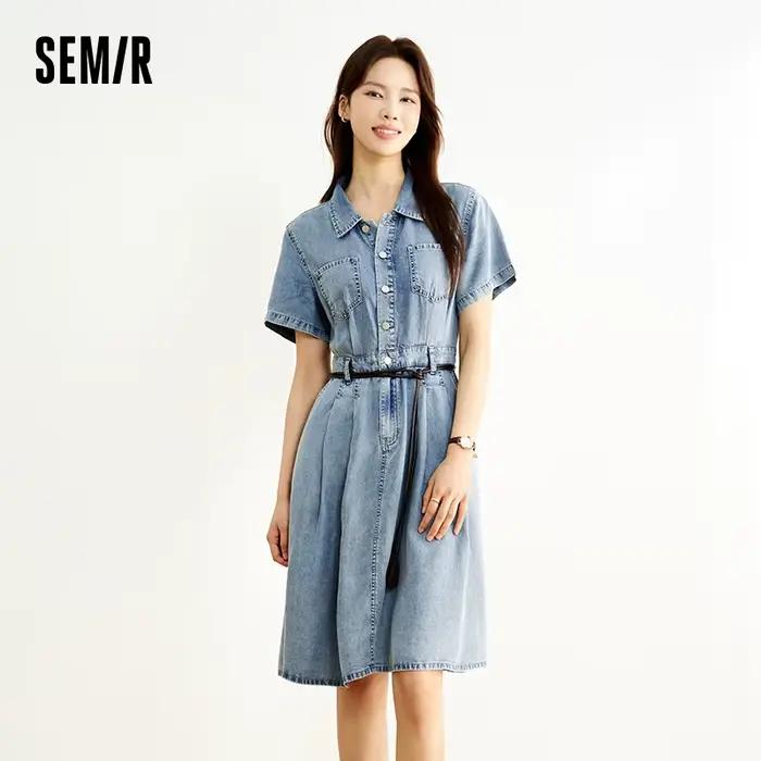 Robe en jean Semir pour femme, taille cintrée, boutonnée, nouvelle collection été 2025, robe midi ra