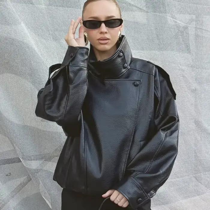 Veste femme noir veste en cuir Pu haut à manches longues femme automne 2025 nouveau en vestes et man