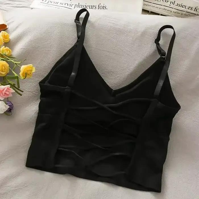 Débardeur Sexy pour femmes, soutien-gorge intégré, couleur unie, haut court, épaules dénudées, Camis