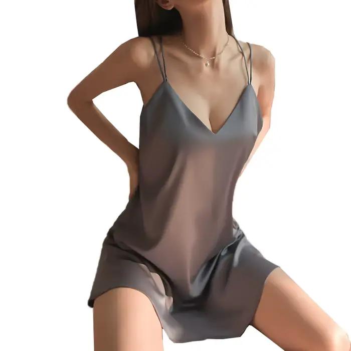 Lingerie Sexy douceur soyeuse, vêtements de nuit pour femmes, robe sexuelle, chemises de nuit, bretelles en soie glacée, dos nu, Design érotique, Pijamas pour femmes