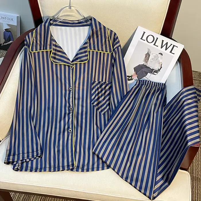 Pyjamas rayés coréens pour le printemps et nouveau style haut de gamme pour les vêtements de maison des filles et les ensembles étudiants pouvant être portés à l'extérieur