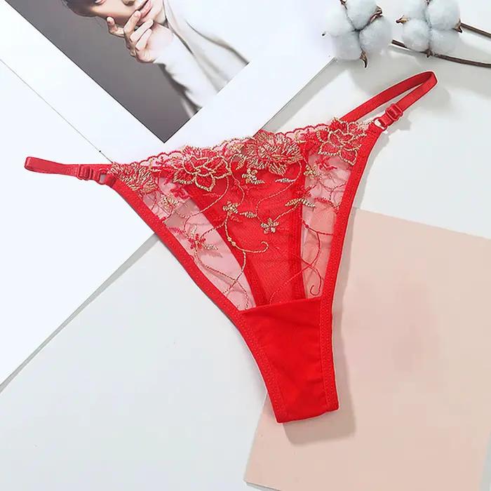 Culotte femme Lingerie pour dames brodé maille creuse séduisante string culotte femme vêtements Ropa intérieur Femenina