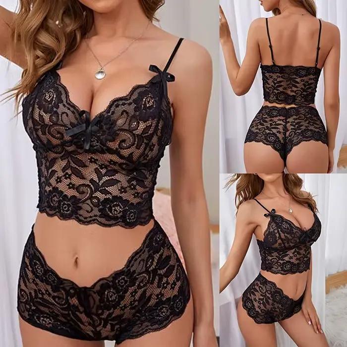 Femmes Sexy ensembles de soutien-gorge Perspective dentelle sangle mode solide sous-vêtements Passion ajustement enveloppement poitrine soutien-gorge charme