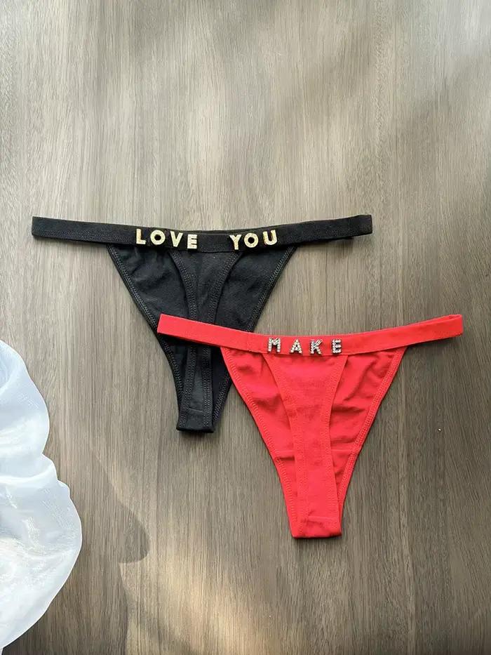 String personnalisé nom lettre cristal Tanga Sexy string nom personnalisé culottes femmes slips fille anniversaire saint valentin cadeau