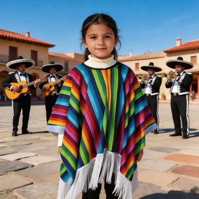 Poncho mexicain pour enfants, cape à rayures colorées avec franges, déguisement d'Halloween pour enfants, fête mexicaine, carnaval, cosplay
