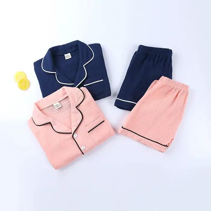 Ensemble pyjama en coton et lin pour enfant, vêtement de nuit doux, couleur pure, 3-8T, chemisier à manches courtes, short Y +