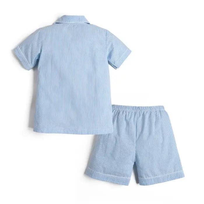 Bio Clio-Ensemble pyjama d'été en seersucker à manches courtes pour garçon, vêtements de nuit en coton à carreaux pour enfants, 2 pièces