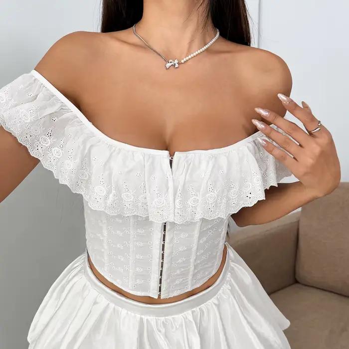 Corset multicolores avec manches courtes à volants, fermeture avant à crochets, décolleté cœur, style cottagecore, bustier ajusté