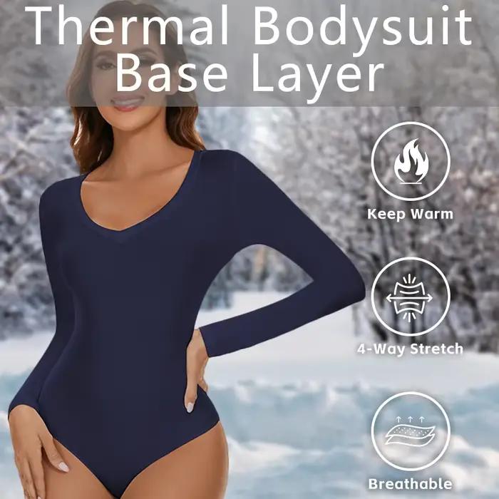 Body Sexy pour femmes, col en V, combinaison amincissante, manches longues, sous-vêtement thermique d'hiver, sans couture, couche de Base respirante