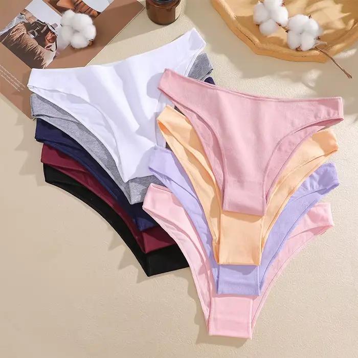 Lot de 5 culottes en coton pour femmes, sous-vêtements féminins sexy, lingerie lisse et confortable, culottes de couleur unie, tailles M-XXL