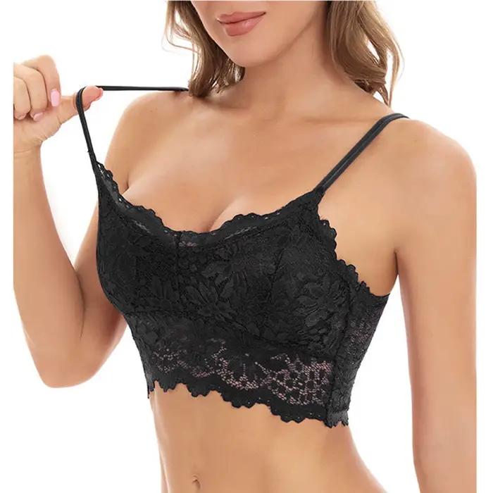 Soutien-gorge sexy en dentelle florale sans bretelles pour femmes, grande taille, confortable, sans fil, haut rembourré, très élastique, sans anneau en acier