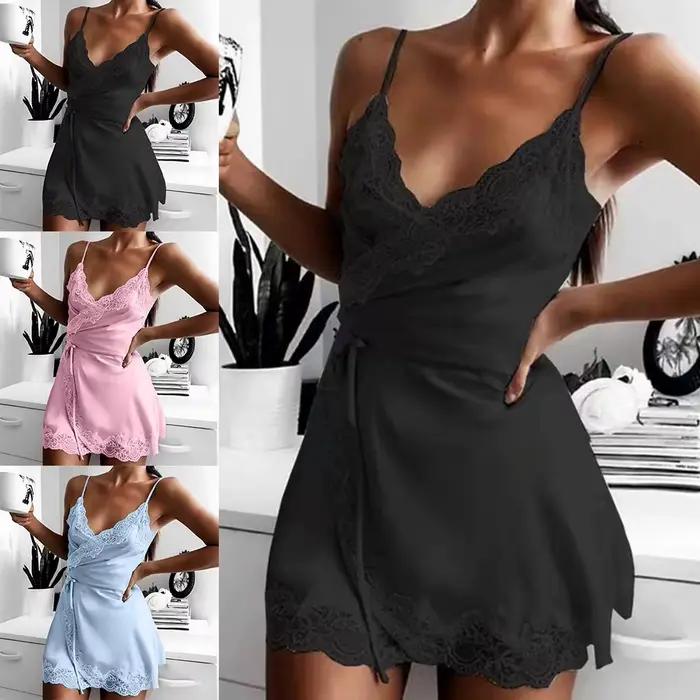 Chemise de nuit sexy en satin pour femmes, lingerie en dentelle, vêtements de nuit, pyjamas, haut, sous-vêtements chauds, chemise de nuit, pyjamas, vêtements de nuit, 7. 0