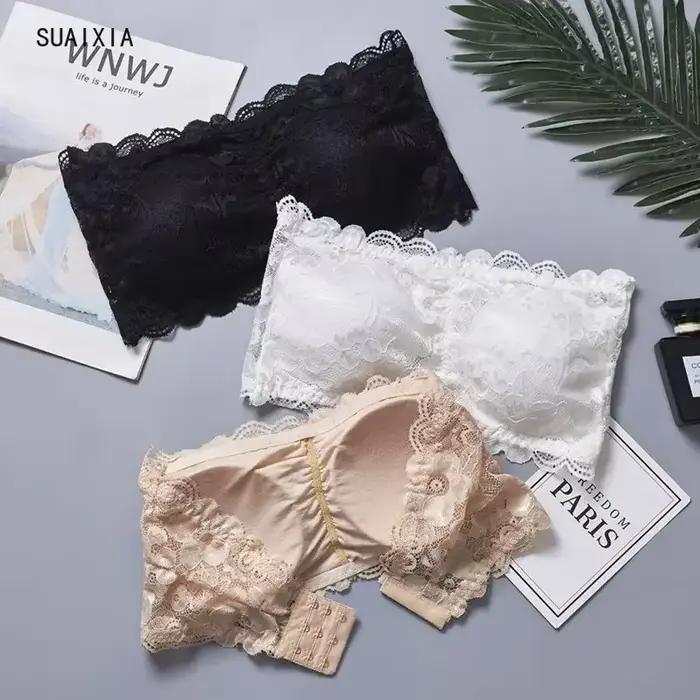 Soutien-gorge tubulaire en dentelle florale pour femmes, bustier sexy, fermeture au dos, haut court sans bretelles