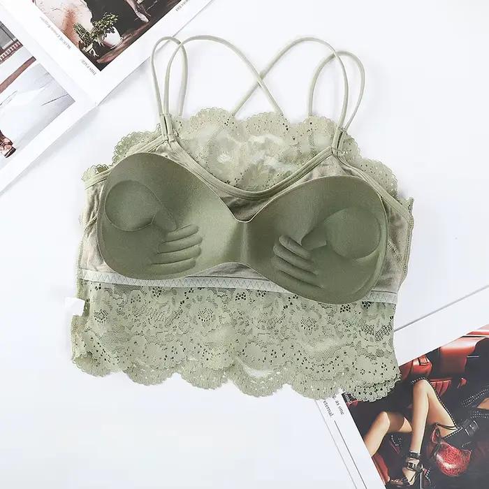 M-XL dos Sexy grand soutien-gorge Sexy dentelle Tube Top rassemblement avec coussretours de poitrine femmes soutien-gorge respirant antichoc sans jantes soutien-gorge