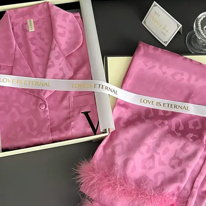 Pyjama imprimé léopard imbibé pour femme, vêtements de nuit à manches longues, chemise et pantalon de luxe, vêtements de détente pour la maison, été, nouveau, 2 pièces, 2025